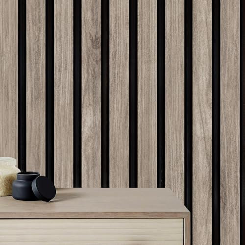 ANHUIB Brown Wood Wallpaper Wooden Panelled Wallpaper Wood Grain Vinyl Contact Paper(0.44X3m) Vintage Light Brown Peel and Stick Oak Slat Wooden Wall Wrap Faux Panels Wall Paper for Living Room Office