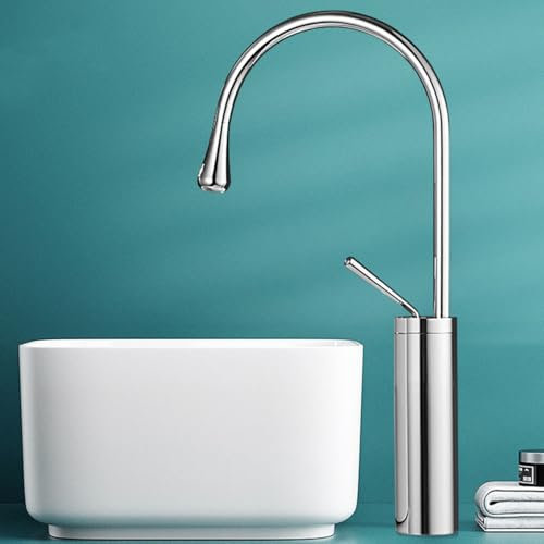Wasserhahn Ba Waschtischarmatur Hoch 360°Schwenkbar Einhebel Mischbatterie Badarmatur Waschbecken Armaturen Messing für Badezimmer (Verchromt-48CM)