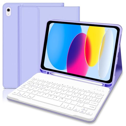 Tastiera iPad 10 Generazione 10.9 2022/(A16) 11 Generazione 11 2025 con Custodia, Cover iPad A16 11/10 Generazione con Bluetooth Tastiera, Custodia con Supporto Pencil per iPad 10a/11a Gen,Viola