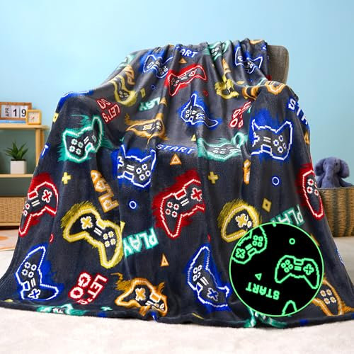 Joiedomi Leuchtet Decke Kuscheldecke, Gamer, Geschenk für Jungen im Alter von 2 bis 12 Jahren, Weiche, gemütliche Flanell, Kinderdecke Geburtstagsgeschenk 50×60, Halloween bettwäsche