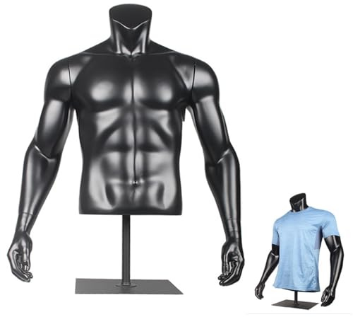 Männliche Schaufensterpuppe mit abnehmbarem Arm, Schwarze Herren-Schneiderpuppe, verstellbare Schaufensterpuppe, realistisches muskulöses Design, für T-Shirts und Sportbekleidung(B)