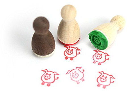 Stemplino® Ministempel - Motiv: Siggi Schwein - 12mm Durchmesser - Holzstempel Kinder Stempel Bullet Journal Stempel Schwein Stempel