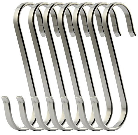 RuiLing 6-Pack Size X-Large Flat S Hooks Heavy-Duty Genuine Solid 304 Stainless Steel S Shaped Hanging Hooks,Kitchen Spoon Pan Pot Hanging Hooks Hangers Multiple uses.