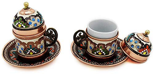 Copper Turkish Coffee Cups with Saucer and Lid (Set of 2)