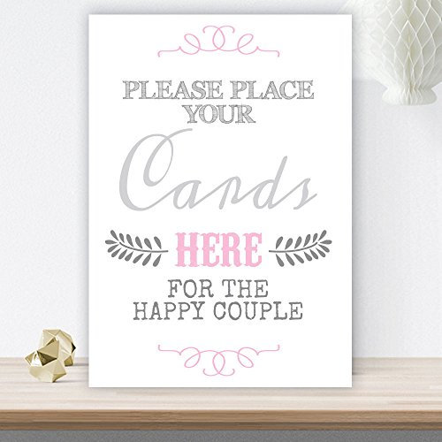 Purple Scrunch Grey & Pink Please Place Your Cards Here Wedding Table Sign (GP13) (White Linen Card, A3)