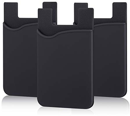Pofesun Adhesive Phone Card Holder, 3 Pack Silicone Stick-on Wallet ID/Credit Card Holder Pouch Sleeve Self Adhesive Sticker Case for iPhone 17 16 15 14 13 12 Pro Max,iPad,Samsung Galaxy,Tablet