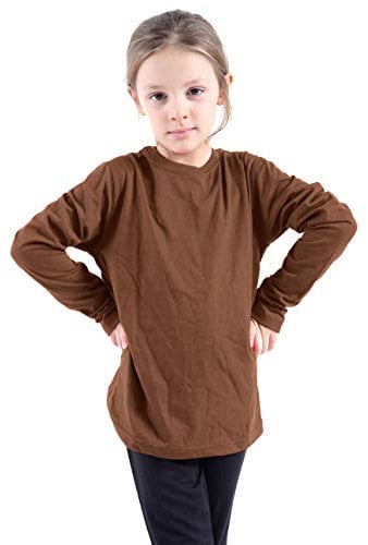 GW CLASSY OUTFIT Girls Boys Plain Long Sleeve School Basic Top School Cotton Kids T-Shirt Tops Crew Neck Uniform Jumper (13 Years, Brown Crew)