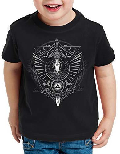 style3 Hyrule Wappen T-Shirt für Kinder link Gamer, Farbe:Schwarz, Größe:164
