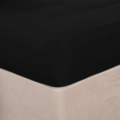 Brentfords Plain Dye Bed Fitted Sheet Soft Microfibre, Black, Double