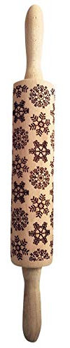 Luoluoluo Mattarello con Decorazioni Natale,Mattarello in Legno, Mattarello Natale per Biscotti,Utensile da Cucina in Rilievo di Legno Inciso a Forma di Mattarello Inciso di Natale (C-35CM)