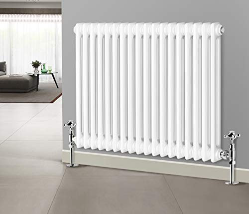 NRG 600 X 830 mm Gloss White 2 Column Radiators Horizontal Central Heating Cast Iron Rads for Bathroom Living Room and Kitchen