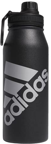adidas 1 Liter Metall-Wasserflasche, warm/kalt, doppelwandig, isoliert, 18/8 Edelstahl, Schwarz/Silber Metallic, 32 Ounces