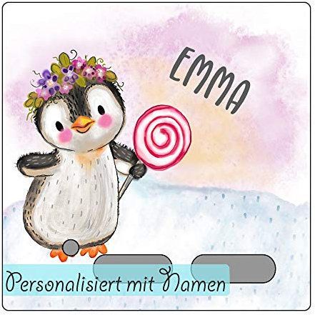 My Sweetheart® Schutzcover geeignet als Toniebox Schutzfolie PERSONALISIERBAR wischfest kratzfest LED durchscheinende Tonie Folie Pinguin mit Lolli