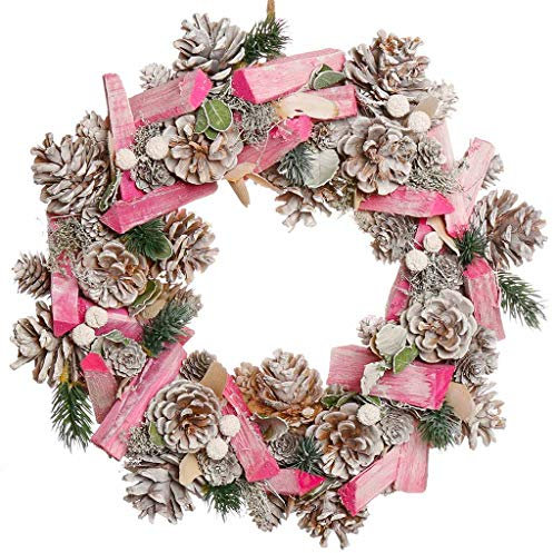 HDmirrorR Winter Door Wreath with Pastel Pink Driftwood & Faux Pearls Decorative Winter Wreath (Round)