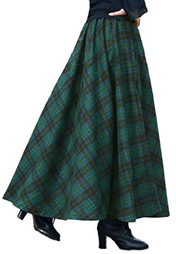 Damen Dicker Vintage Plaid Faltenrock Herbst Winter Lange Röcke