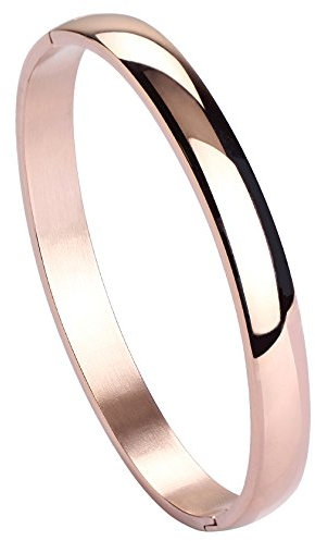 Manfnee 8mm Bracciale a polsino Acciaio inossidabile Oro rosa Amicizia Amore Compleanno Donna Uomo