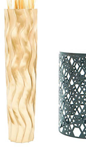 Leewadee Große Deko Bodenvase Für Dekozweige, Hohe Standvase Für Pampasgras, Design Holzvase, 70 cm, Gold