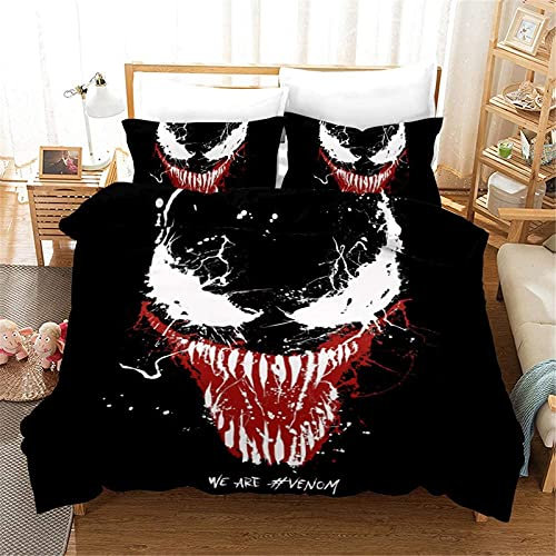 Fgolphd Sci-Fi-Thema-Bettwäsche-Set, 3D-Venom-Bettbezug-Set, weiche 100% Mikrofaser, Bettbezug und Kissenbezug, geeignet für Jungenzimmer-Dekoration (135 x 200 cm,9)