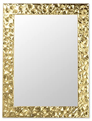 MO.WA Wandspiegel mit Holzrahmen - Blattgold 72x95 cm, Rechteckig, Modern, Goldener Spiegel für Schlafzimmer und Wohnzimmer