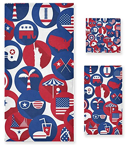 Vnurnrn Usa Flagge Handtuchset für Badezimmer(1 Badetuch & 1 Handtuch & 1 Waschlappen) Geruchsresistente Handtücher für Mädchen Kinder
