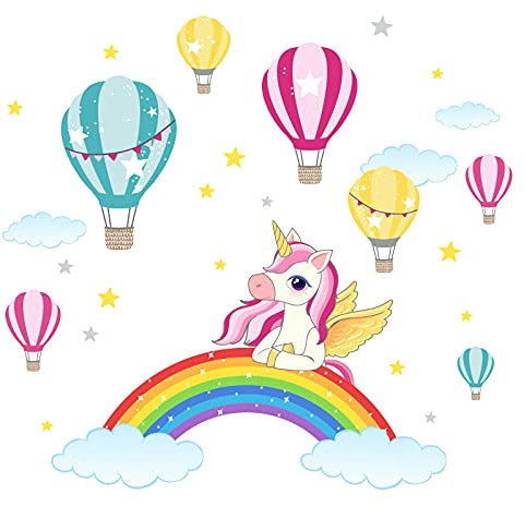 Little Deco Wandtattoo Kinderzimmer Mädchen Deko Wandsticker Einhorn Ballon Spielzimmer Aufkleber Boho Wandbilder selbstklebend für Kinder DL212-18