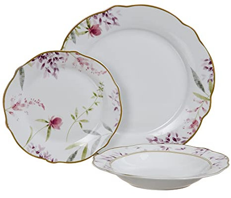 Vajilla de flores blanca y rosa de porcelana de 18 piezas - LOLAhome