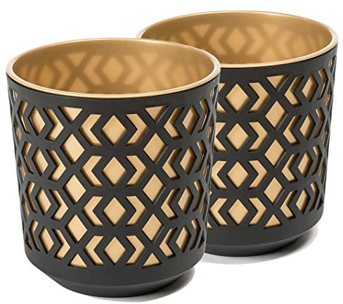 Tymar Blumentopf, 2er Set, runde Form, Übertopf (Schwarz/Golden, ø 25,5cm)
