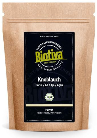 Aglio in polvere bio macinato 100g - aglio in polvere purissimo - senza additivi - vegano - 100% qualità biologica - imbottigliato e controllato in Germania - Biotiva
