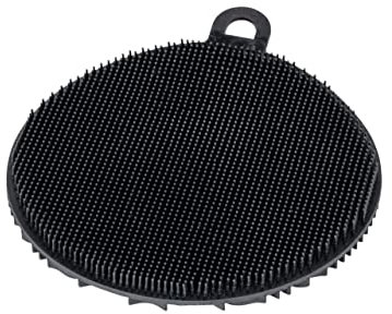 WENKO Estropajo suave de silicona, color negro, set de 2 esponjas antiarañazos con estructura de burbujas, ojal para colgar y ventosa, apta para lavavajillas, esponja higiénica de Ø 12 x 1 cm c/u