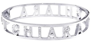 Stellazeta Bracciale Donna con Nome CHIARA in Acciaio Inossidabile Anallergico Ideale per Regalo Braccialetto Donna con luminosi cristalli di vetro Braccialetti Donna Rigidi con Chiusura a Molla