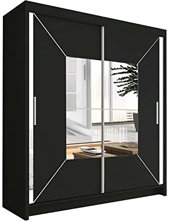 SLIDING WARDROBE 4U Cologne Free Standing Sliding mirror Door Wardrobe (203cm, Black)