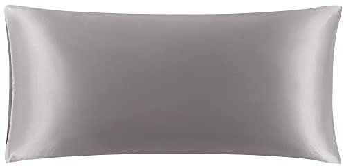 PiccoCasa Seidenkissenbezug 25 Momme 100% Seide Kissenbezug für Haar und Haut mit Hotelverschluss Weich und Glatt Kopfkissenbezug Kissenhülle, 1 Stück Dunkelgrau 40×80cm