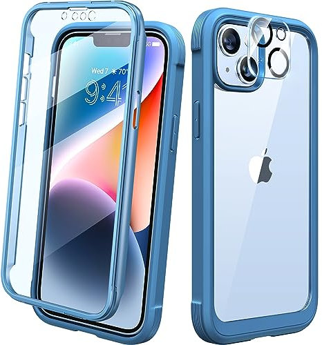 Diaclara Designed for iPhone 14 Case, Full Body Rugged Case with Built-in Touch Sensitive Anti-Scratch Screen Protector, with Camera Lens Protector for iPhone 14 6.1 (Blue)