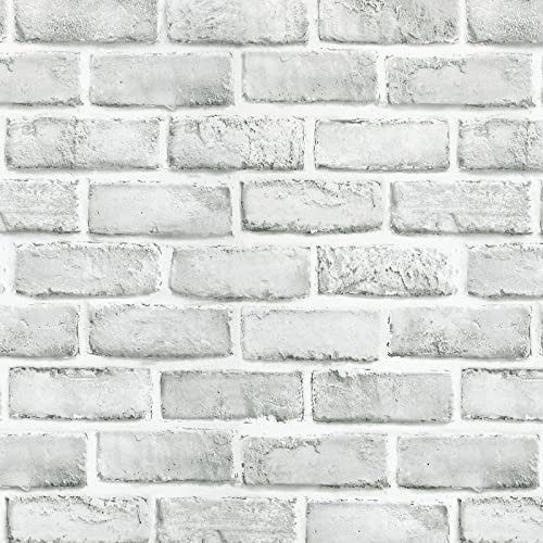 Lifetree Brick Effect Self Adhesive Wallpaper, Sticky Back Plastic Roll Vinyl, Peel and Stick Wallpaper Suitable for Living Room, Kitchen, Bedroom, 44.5 * 300cm, White/Grey