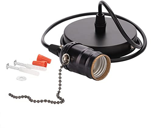 YUMILI Soporte de luz de Techo - E27 Soporte de luz Colgante Vintage Base de lámpara con Interruptor de Cadena de tracción Base de lámpara Montado en el Techo, Dorado/Plateado/Bronce/Negro(Negro)