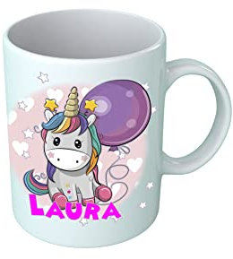 Tazza Unicorno - Personalizza Nome - Stelle - Unicorn - Festa - Palloncino - Bimba - Idee Regalo - Tazze Colazione - 330 ML - Bambina
