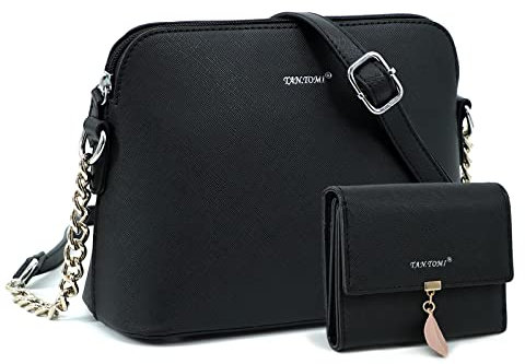 TANTOMI Umhängetasche Damen Veganes Leder, Crossbody Bag Damen Breiter Gurt, Umhängetaschen Bauchtasche Damen Stylisch, Gürteltasche Elegante