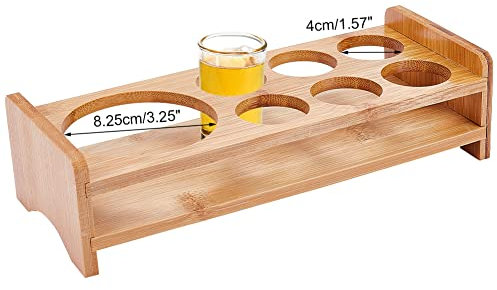 nbeads 7 Schnapsglas Set, 4 cm 6 Loch Tablethalter Für Schnapsgläser Mit 8.25 cm großes Loch Weinhalter, Bar Bambus Schnapsglashalter Weinglas Tasse Serviertablett Holz Schnapsbank Bar Zubehör