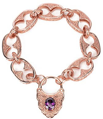 THE BLING KING Rose Gold Button Belcher Bracelet With Vintage Padlock Bracelet with Luxury Finish and Detailing Premium Jewellery (Length: 8 Inches, Weight: 25 Grams)