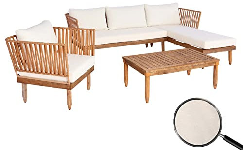 Mendler Garten-Garnitur HWC-L29, Garnitur Sitzgruppe Lounge-Set Sofa, Akazie Holz MVG-Zertifiziert - Creme-weiß