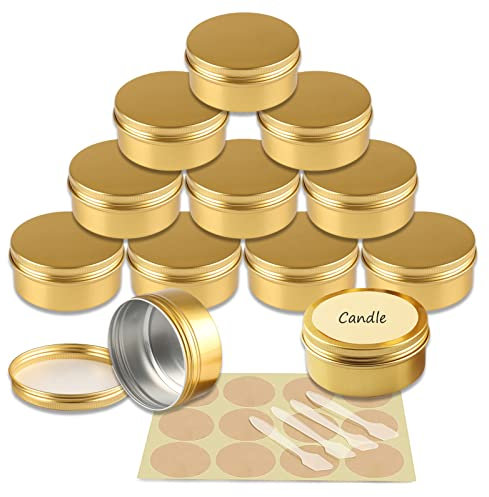 YANCAER 10 Pièces Pots en Aluminium Or de 150ml avec Couvercle - D83mm x H38mm Vide Ronde Cosmétiques Pot Conteneurs de Voyage pour Maquillage, Crème, Baume à Lèvres, Mini Bougies