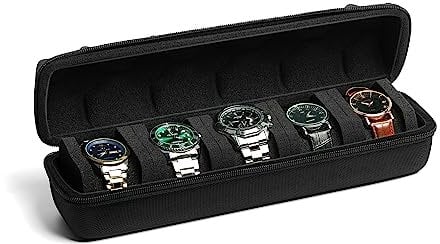 RIGICASE 5 Uhren Reise Fall Rolle, tragbare Uhr Tragetasche Rolle Lagerung Organizer Box für Männer und Frauen mit weichen Schaumstoff-Kissen, eng passend für alle Größen Uhren bis 60 mm Gesicht
