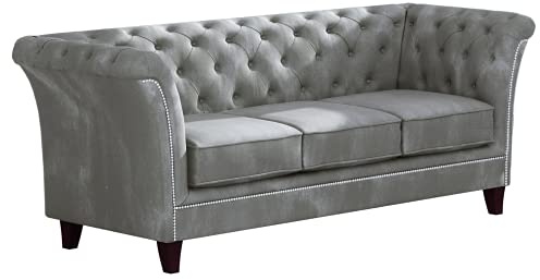 S-Style Möbel Noah Sofa 3-Sitzer Chesterfield-Sofa für Wohnzimmer Lounge Couch mit Holzfüßen Möbel Freistehende Polster Sofas & Couches Couchgarnitur Hellgrau 222 x 82 x 78