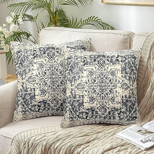 Chicamy 2er Set Bohemian Kissenbezug 40 x 40 cm Leinen Kissenhülle Herbst Exotische Muster Bedruckt Kissenbezüge Boho Indisch Landhausstil Dekokissen Sofakissen für Wohnzimmer Schlafzimmer Garten