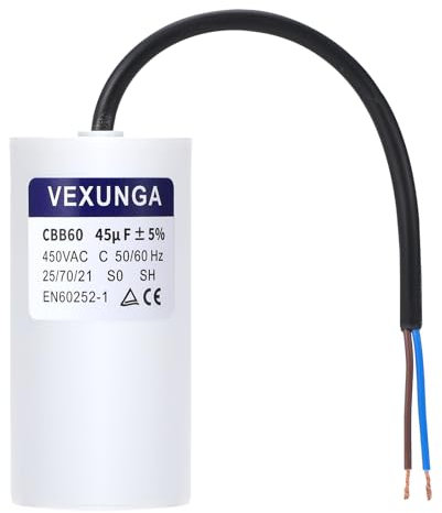 VEXUNGA Kondensator 45uF 450V Anlaufkondensator 45µF AC Motorkondensator CBB60 SH 45 MFD 450VAC Kondensatoren 50x103MM 50/60Hz mit Kabel