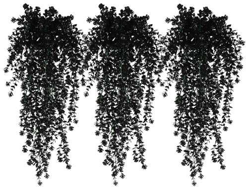 Black Hanging Flowers Faux Hanging Plants Artificial Hanging Plant Fake Greenery Faux UV Resistant Hanging Vines Plant for Indoor Outdoor Wedding Halloween Party Fall Wall Room Door Decor(Black)
