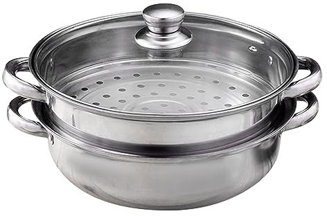 Olla de vapor de acero inoxidable para cocinar al vapor, 2 piezas, cesta de cocción al vapor de verduras, utensilios de cocina, cacerola doble caldera FbD355 (plata, talla única)