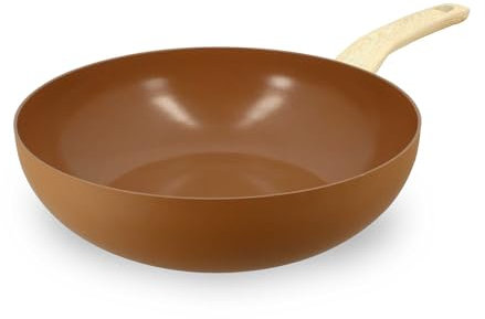 MENASTYL - Wok 28cm Colorama noisette - En Aluminium - Revêtement antiadhésif en céramique - Tous feux dont induction