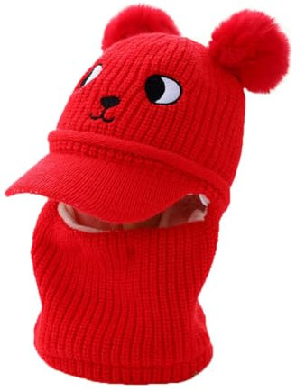 Vobozeany Baby Schlupfmütze Kinder Mädchen Jungen Wintermütze Warm Niedlich mit Bommel Fleece Liner Schalmütze Strickmütze Beanies Mütze und Schal Set 1-6 Jahren