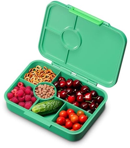 schmatzfatz Bento-Box für Kinder - BPA-frei, Auslaufsicher, 4-6 Fächer, Modular, Spülmaschinenfest, Brotdose für Kindergarten, Vesperbox, Snackbox, Dunkelgrüner Dschungel, 20,8 x 4,5 x 15 cm